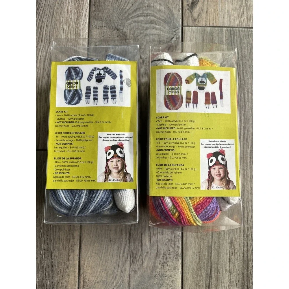 Caron Critters Knit Crochet Kit Puppy Dog Blue Variegated & Rainbow Lot of 2 DIY